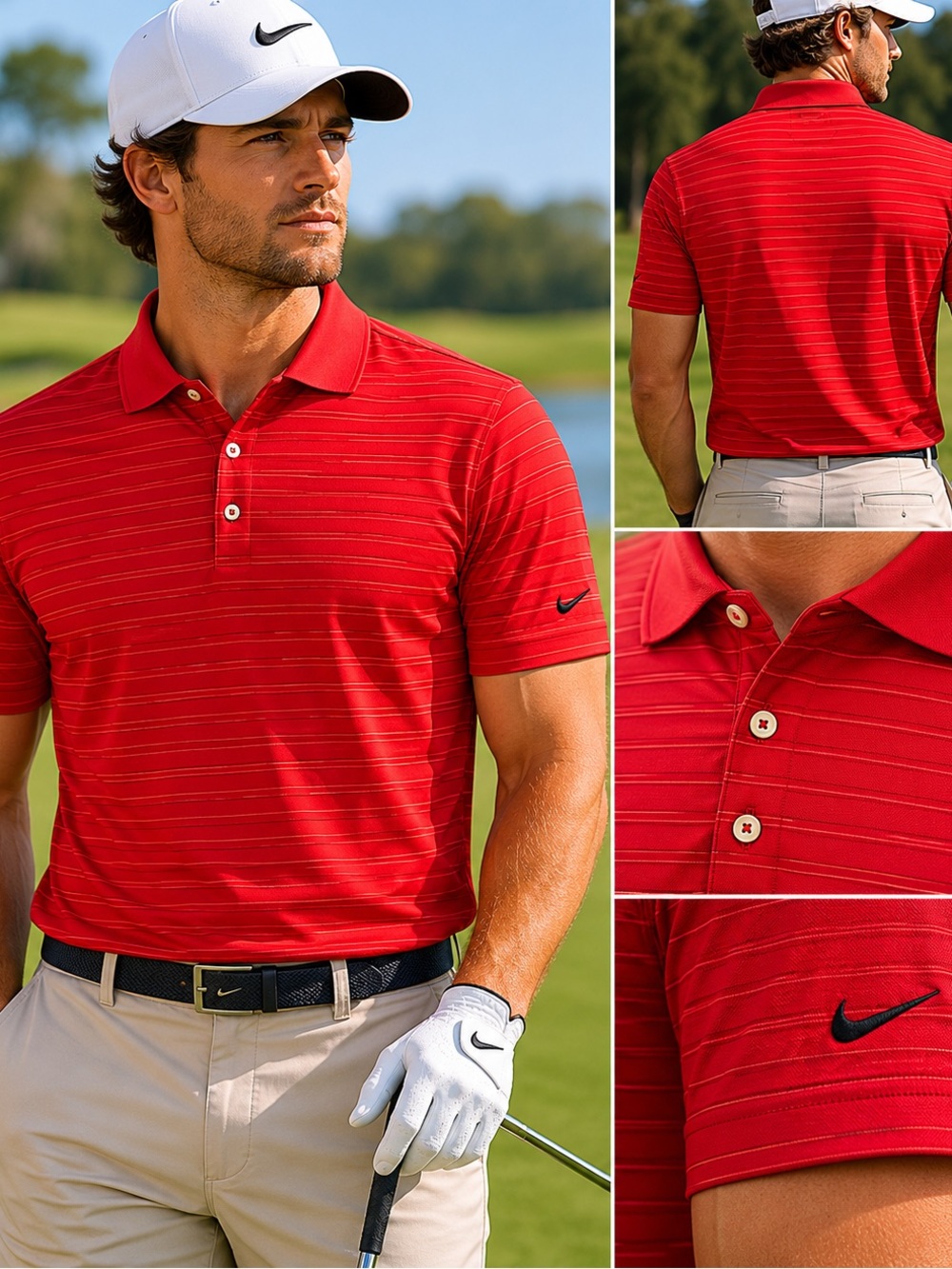 Nike Golf Men's Striped Red Polo Shirt